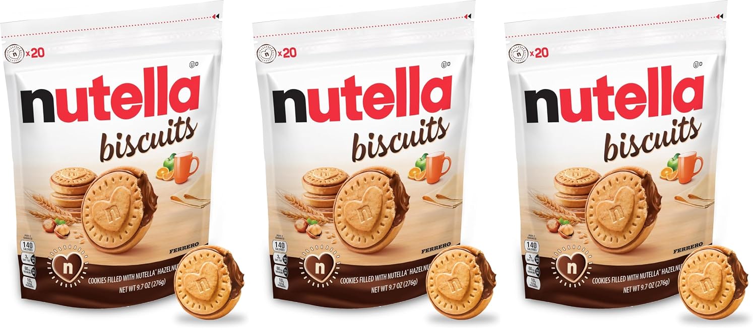 Biscoitos Nutella, Recheados, Pacote com 20 Unidades (Pacote com 3) - Nutela