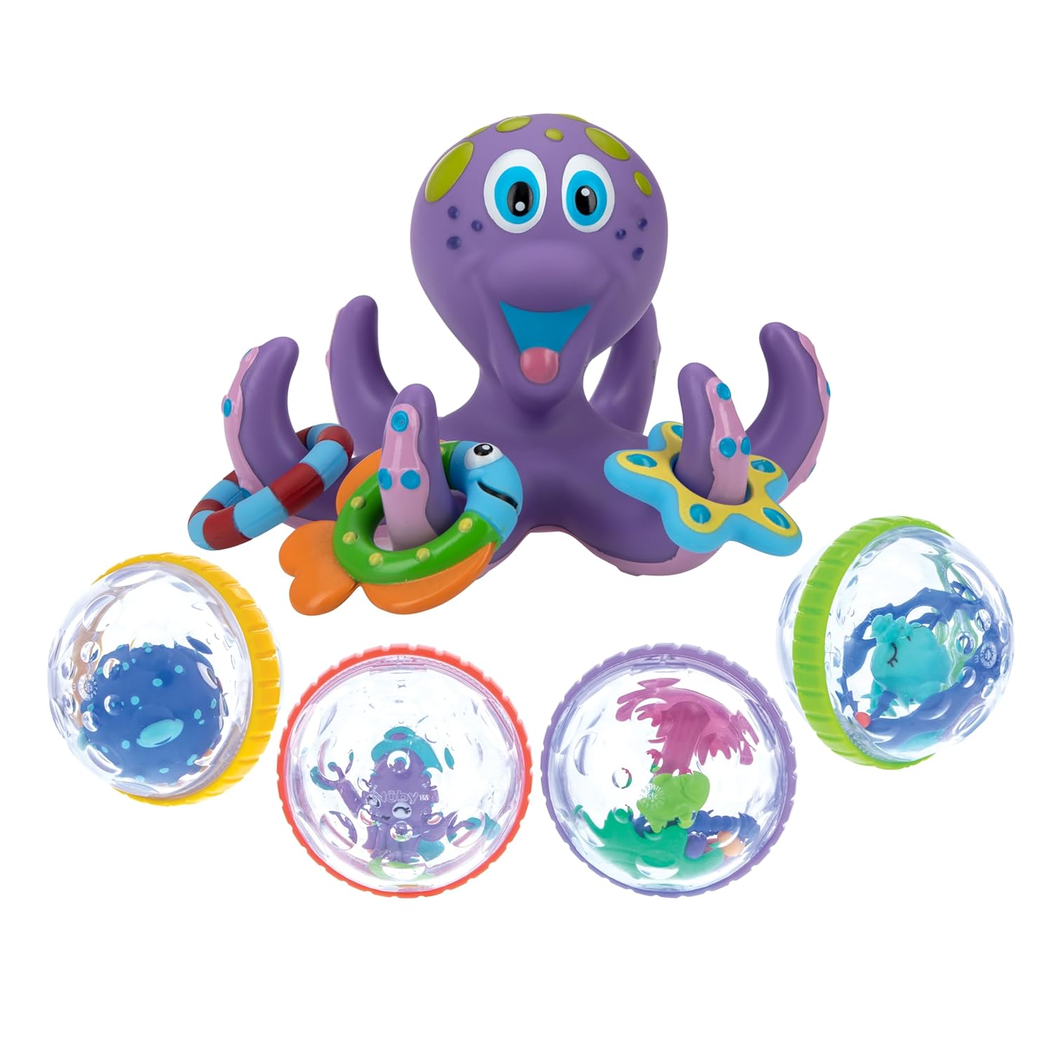 Nuby Floating Octopus Toy with 3 Hoopla Rings  