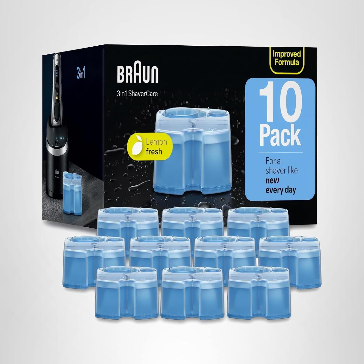 Cartuchos de Refil Braun Clean & Renew CCR, Solução de Limpeza de Reposição para Barbeador com Sistema de Limpeza Clean&Charge, Pacote com 10 unidades
