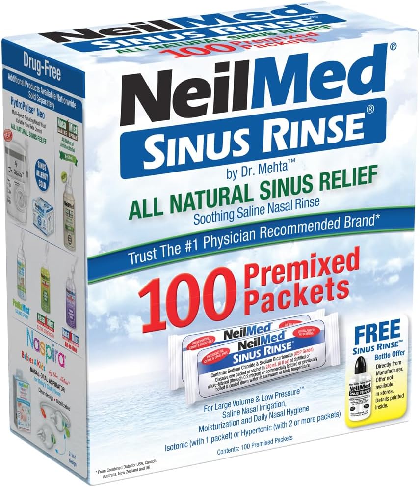 NeilMed Sinus Rinse All Natural Relief Premixed Refill Packets 100 Count (Pack of 1)