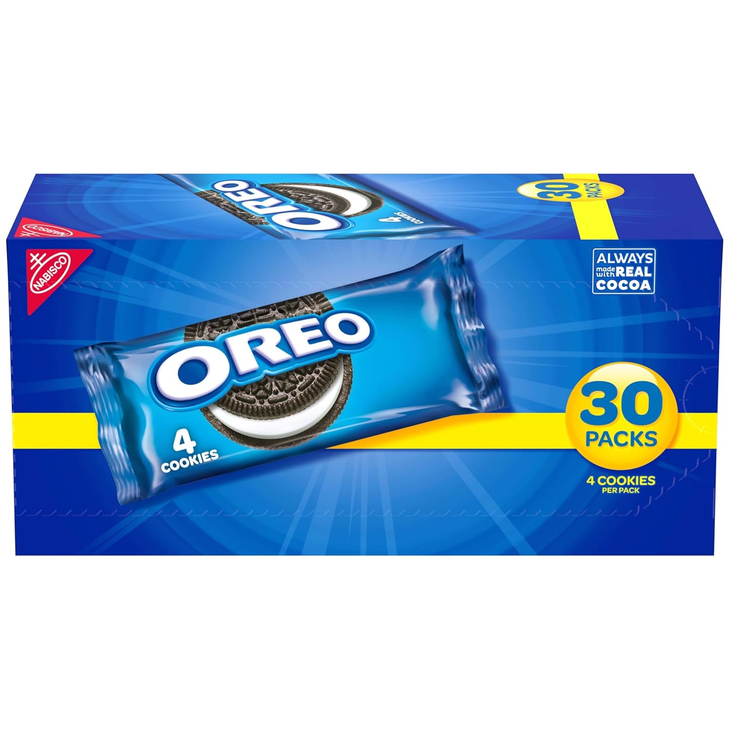 Biscoitos Recheados de Chocolate OREO, 30 Pacotes com 4 Biscoitos por Pacote